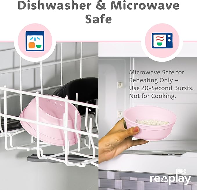 Re-Play 12 Oz. Toddler Bowls for Snack and Everyday Dining - Dishwasher and Microwave Safe - Made in USA - Set of 3-5.75" x 5.75" x 2" - Blossom