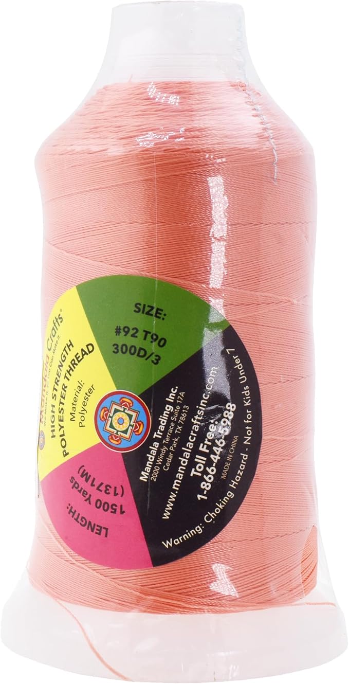 Mandala Crafts Blush Heavy Duty Thread - 1500 Yds Tex 90 for Sewing, Drapery, Jeans, Leather, Hair, Bonded Polyester Outdoor Marine Upholstery Threads