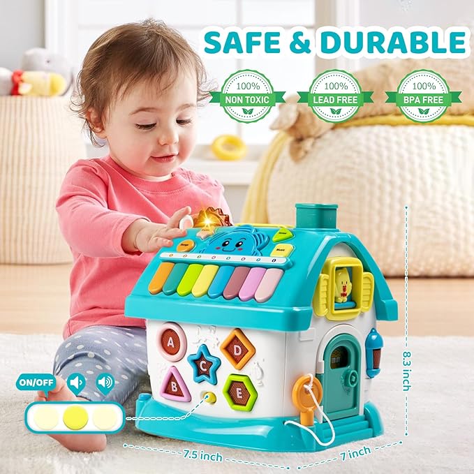 Marstone Baby Toys for 1 Year Old Boy and Girl Gifts: Toddler Toys Age 1-2, 8-in-1 Montessori with Sound Lights Music Clock Telephone and Car, Educational Birthday Gift for Boy 12-18 Months