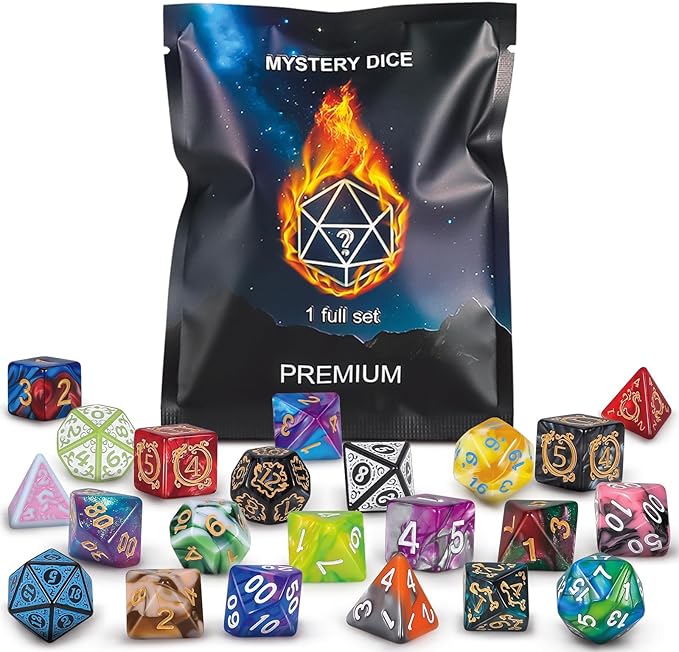 QMAY Polyhedral Dice - 8PCS Mystery Dice Set, Various Styles, Random D&D Dice Patterns & Dice Bag, DND Gifts, Suitable for Dungeons and Dragons, RPG, MTG,Role Playing Table Game