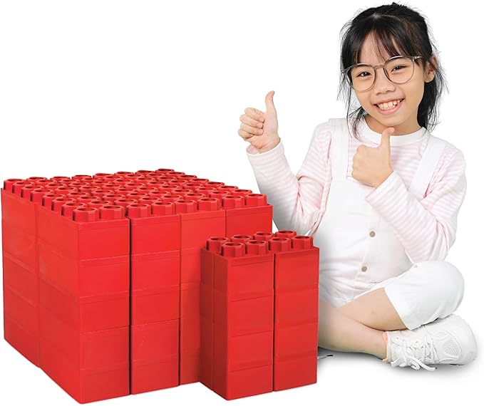 Big Blocks for Kids Ages 4-8 — Indoor & Outdoor Blocks Kids Games — Red Large Building Blocks - 48 pc