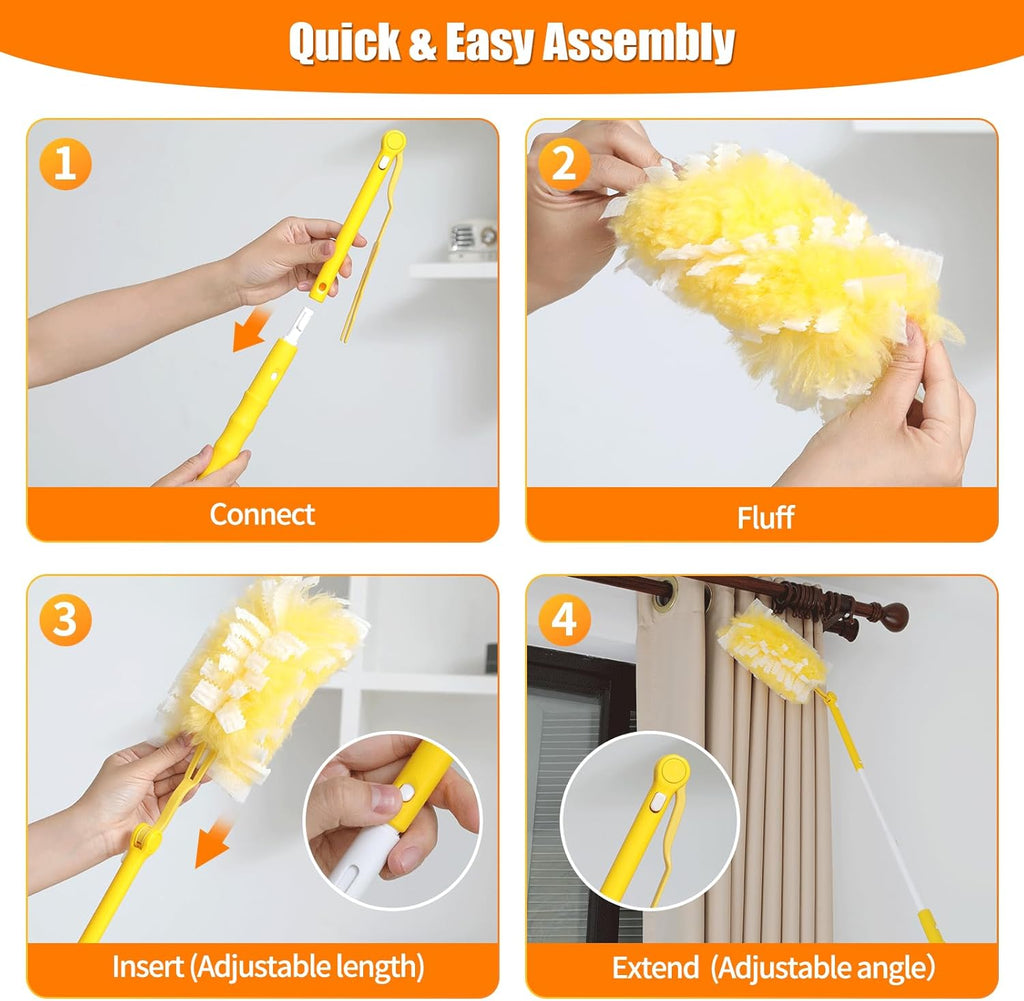 40 Count 360° Heavy Duty Duster Refills Compatible with Swiffer,Large Size-Extra Thick Disposable Electrostatic Feather Duster Refill with 1 Retractable Handle(35-inch Length Fully expanded)