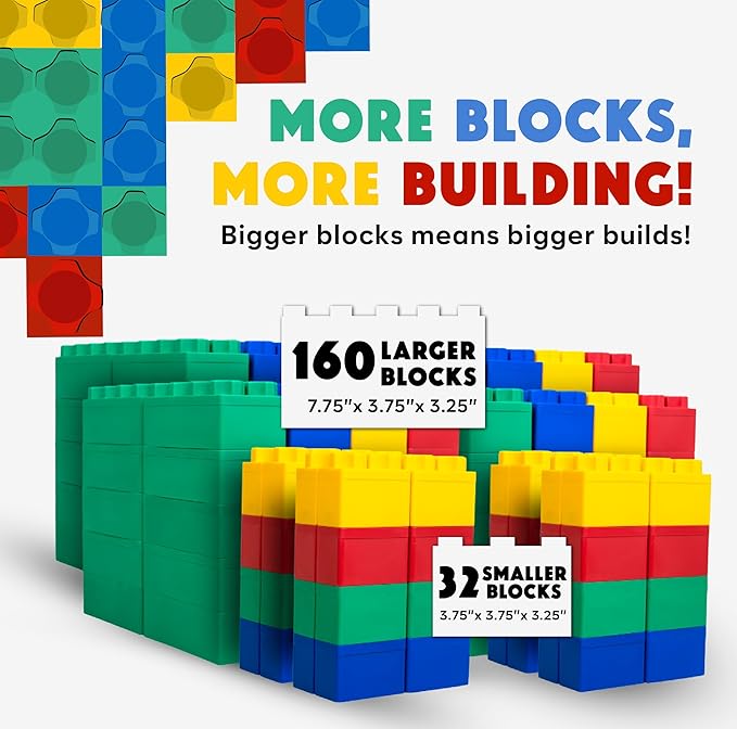 Big Blocks for Kids Ages 4-8 — Indoor & Outdoor Blocks for Kids Games — Large Building Blocks (192 pc) Jumbo Set