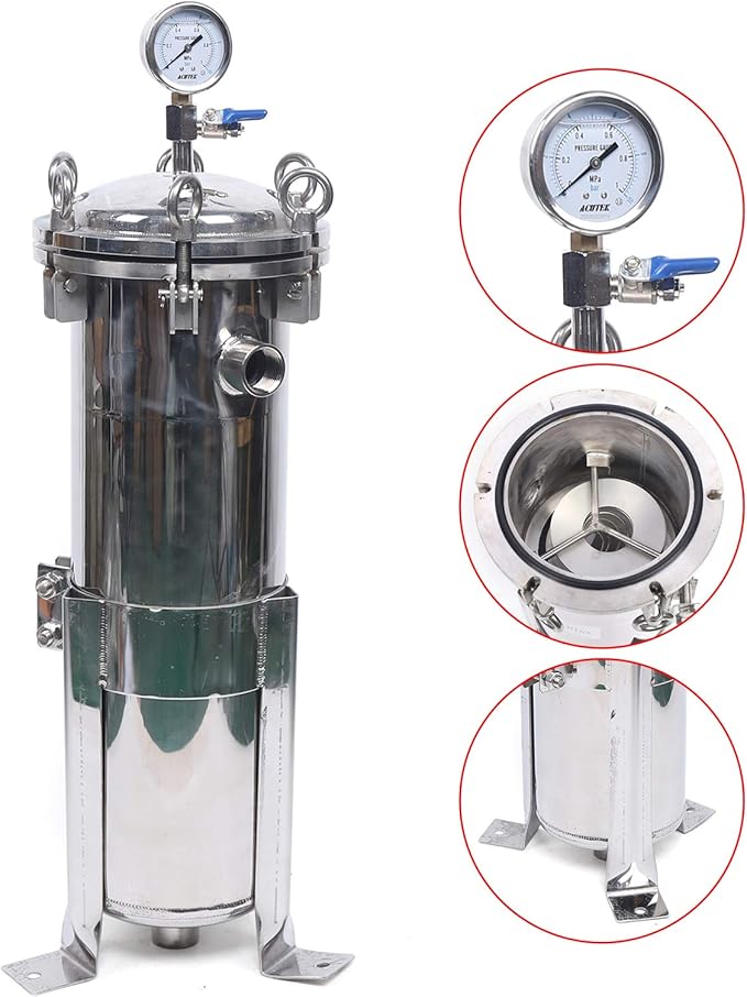 1" NPT Fluid Filter, 304 Stainless Steel - 2 Bag Filter Housing, 150PSL High Pressure Filtration System, 10t/h High Pressure Filter Available for Whole House