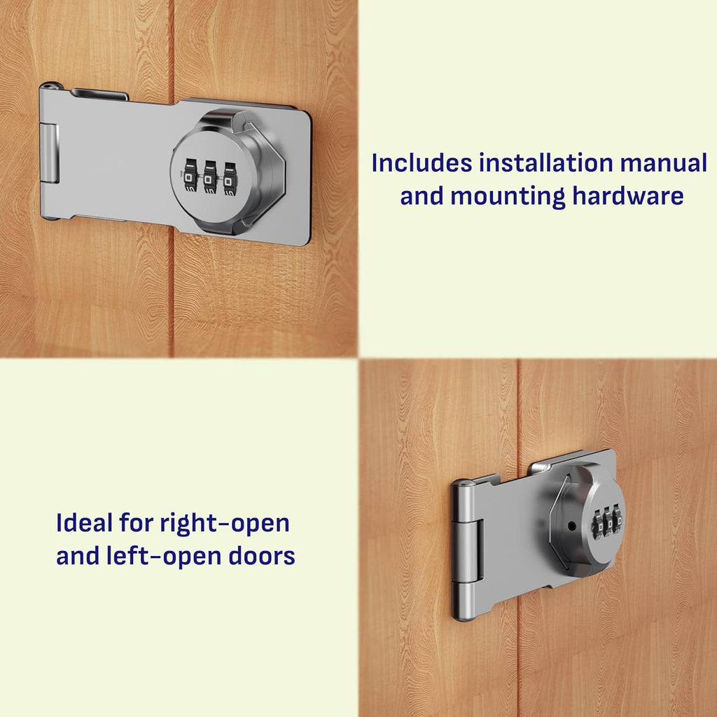 Keyless Combination Lock 3-Digit Combination Lock for Doors & Drawers Twist Knob Hasp Latch Lock with Password Code Zinc Alloy Latch for Kitchen Cabinets, Drawers, Cupboards (Silver)