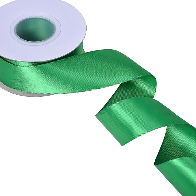 YAMA Green Double Faced Satin Ribbon, 1 1/2 Inch 25 Yards, Great for Crafts Bows Flower Bouquet Wedding Home Decor Gift Wrapping