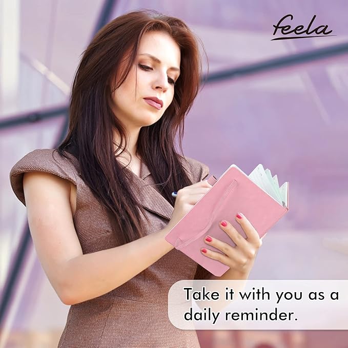 feela 5 Pack Notebooks Journals Bulk, Hardcover Notebook Classic Ruled Lined Journals with Pen Holder for Women Girls School Business Supplies, with 5 Black Pens, 120 GSM, 5.1”x8.3”, A5, Rose Pink
