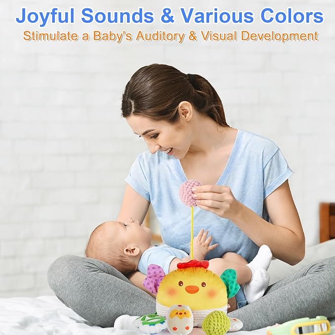 Car Seat Toy for Babies 0-6 Months, Stroller Toy with a Convenient clip, Carseat Toys Hanging Baby Accessories,Built-In Bell, Rattle,Squeaky,Mirror for infant,Babies Gift 0-3-6-12 months Boy Girl