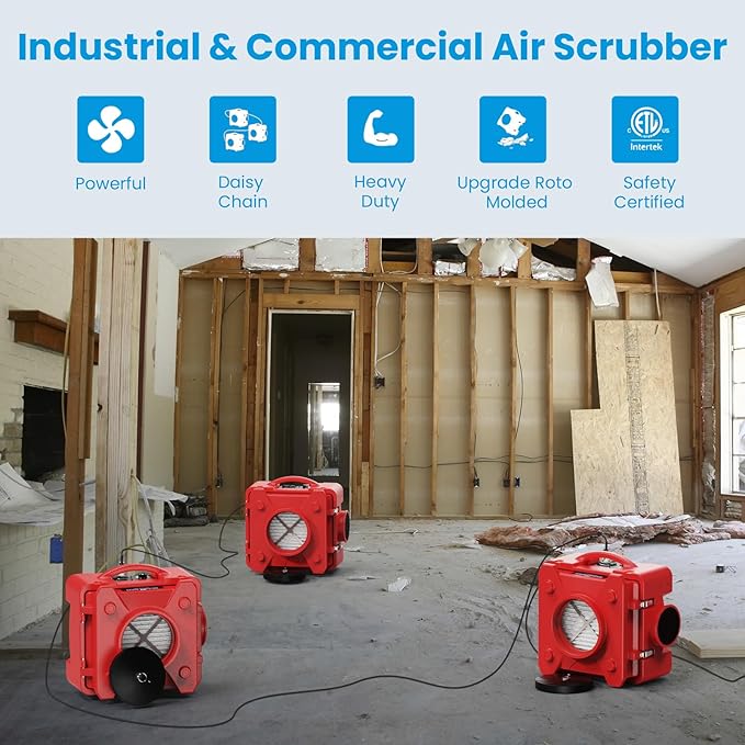 CADPXS Shield-550 Negative Machine Airbourne Cleaner HEPA Scrubber Water Damage Restoration Equipment Air Purifier, Air Scrubbers Red