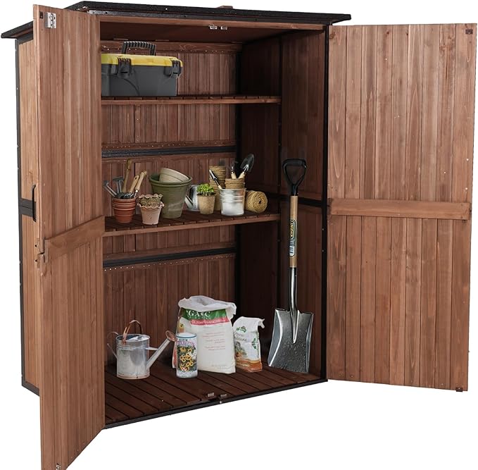 Outdoor Storage Shed Large Cabinet with Strong Metal Frame,Wooden Tool House with Adjustable Shelfs, House Garden Shed for Backyard Garden Patio Lawn