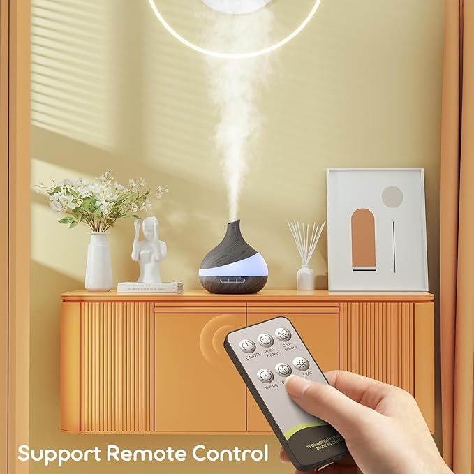 500ML Essential Oil Diffuser: Aroma Diffuser with Remote Control for Hotel Spa Yoga Room - Humidifiers for Bedroom with 14 Colors LED Night Light for Kids/Women Home Relaxation