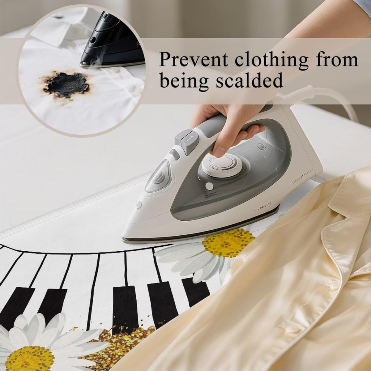 Music Ironing Pad Ironing Blanket Thick Travel Iron Pad Heat Resistant Ironing Board Cover for Table Top, Washer, Dryer,32 x 16 Inch Ironing Mats,Black Piano Daisy