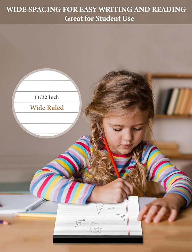 White Legal Pads 8.5 x 14, 6 Pack Wide Ruled Legal Notepads, White Note Pads 8.5 x 14 Writing Pads, Notebook Paper 8.5 x 14, Lined Tablets Notebook Pads of Paper, 70 GSM White Paper, 30 Sheets/Pad