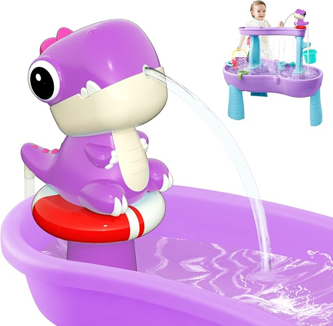 Dinosaur Water Table Pump Continuous Flow - Rechargeable Water Pump for Water Table Accessories - Summer Outdoor Water Play Toys - Battery Powered Water Pump Outside (Purple)