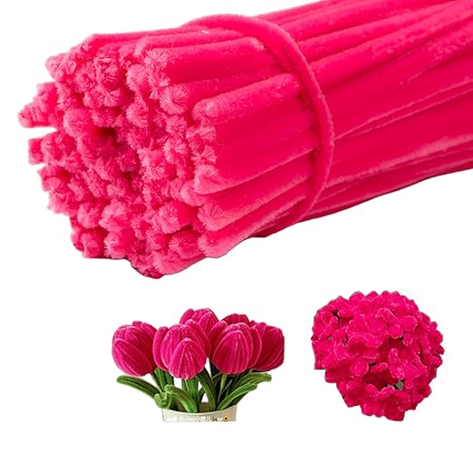 100 Pieces Pipe Cleaners Chenille Stem, Pastel Candy Color Pipe Cleaners Set for Pipe Cleaners DIY Arts Crafts Decorations, Chenille Stems Pipe Cleaners (Rose red)