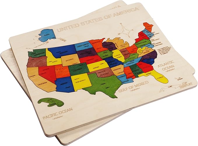 USA Map Wooden Jigsaw Puzzle for Kids | 44 Puzzle Pieces | Learning & Educational Toy Gift for Boys & Girls Ages 3 Years and Above