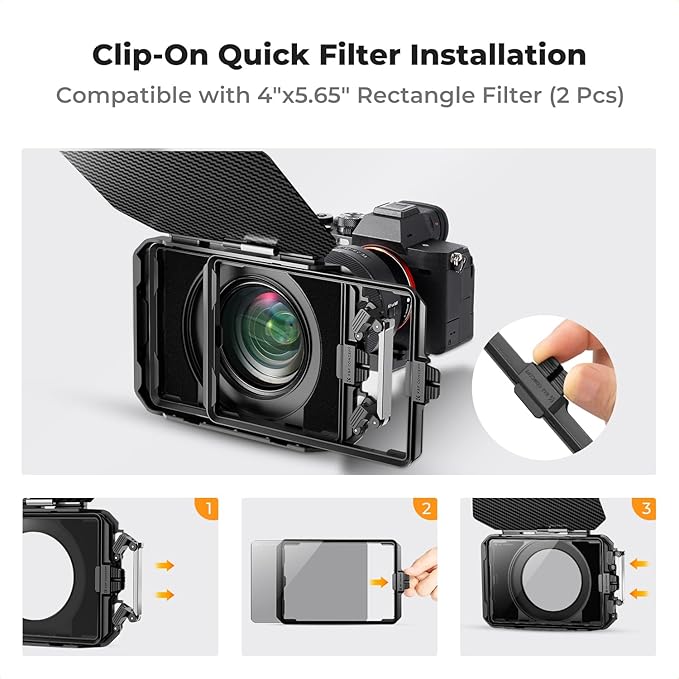K&F CONCEPT Mini Matte Box +ND4+ND32 Filters Kit, DSLR Matte Box with Carbon Fiber Top Flag Square Filters Trays with 67/72/77/82/95mm Adapter Rings, for 4x5.65 Square UV ND Effect Filter