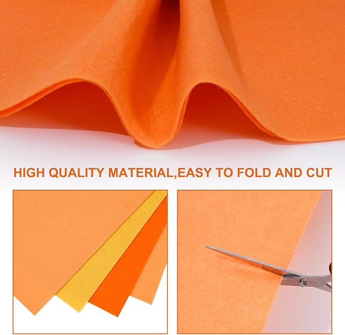 Whaline 18Pcs Fall Felt Fabric Sheets Soft Thick Assorted Autumn Thanksgiving Orange Craft Felt Pack for DIY Craft Sewing Patchwork Art Projects, 3 Colors, 7.9 x 11.8 Inch