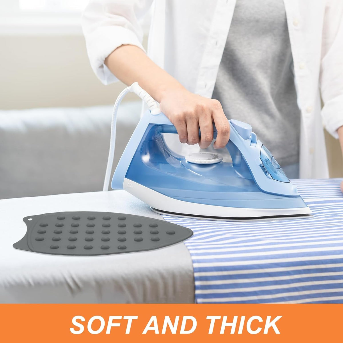 PATIKIL Silicone Iron Rest Pad, Multipurpose Hot Heat Resistant Iron Rest Plate Protective Pad for Ironing Board Hot Resistant Steamer Steam Compact Mat, Gray