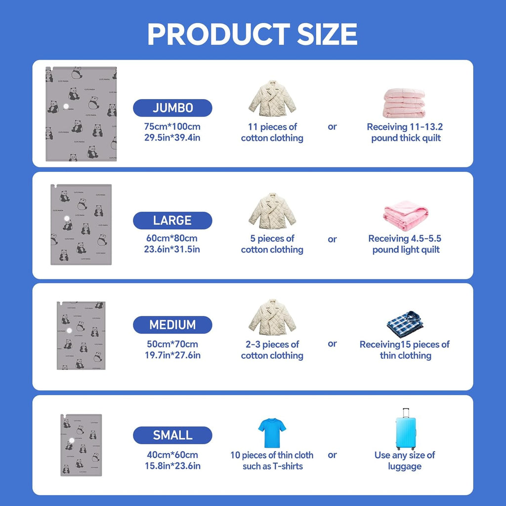 5 Jumbo + 5 Large Tear-Proof Vacuum Storage Bags with Pump, Oxford Fabric Reusable Space Saver Vacuum Storage Bags for Travel, Clothing, Luggage, Packing, Blankets, Quilt