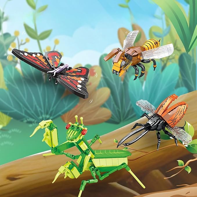 Insect Collection Building Block Set for Kids 6+, Butterfly Mantis Wasps Unicon Beetle Display Models for Nature Décor, 4 Packs Bug Building Toys, Fun Gift for Adults Boys Girls Nature Lovers (727PCS)