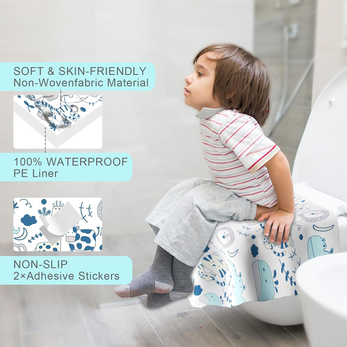 Toilet Seat Covers Disposable, 50 PCS Extra Large Waterproof Toilet Potty Seat Covers for Toddlers, Kids Potty Training, Potable Potty Seat Covers Travel Essentials for Airplane, Public Restroom,Trip