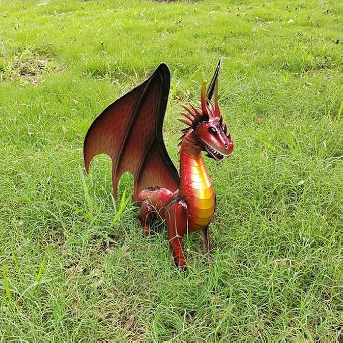 Decorative Red Dragon Figurine, Crackle The Dragon Statue, Patio Garden Porch Courtyard Decor