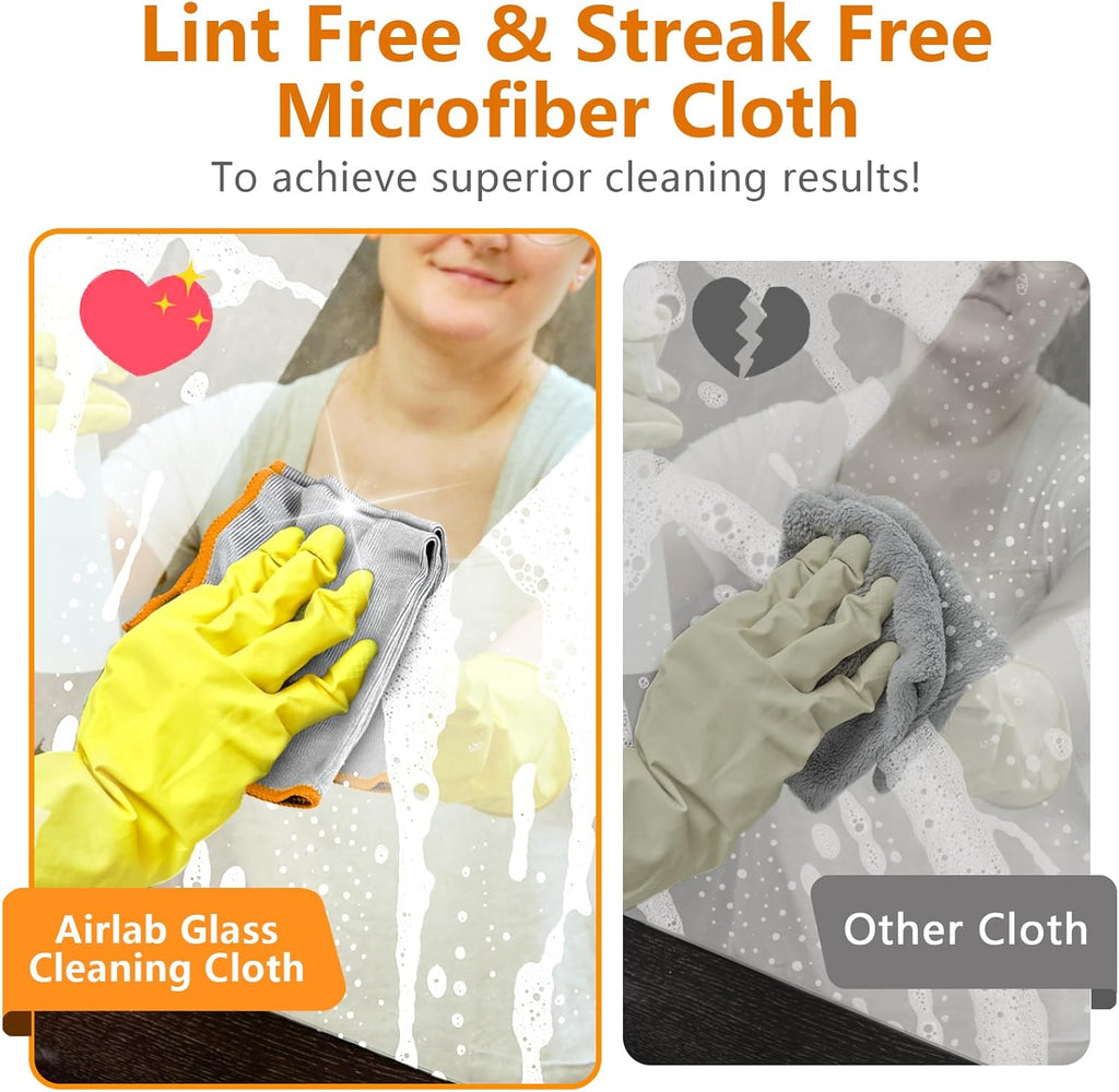 Glass Polishing Cloth Streak Free Miracle Microfiber Cleaning Cloth Lint Free Cleaning Rags for Glasses Kitchen Dish Mirrors Easy Clean, Pack of 6, 12" x 12", Sliver-Orange