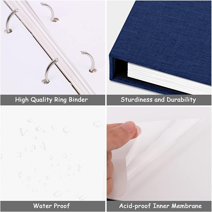 Zesthouse Photo Album Self Adhesive with Picture Display Window, 3-Ring Scrapbook Albums 60 Pages Holds 8x10 5x7 4x6 Photos, DIY Photo Book Ideal Gift for Family Wedding Baby
