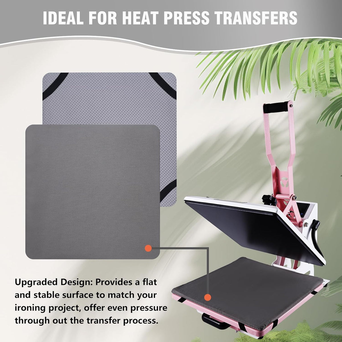 BetterSub Heat Press Mat, 15'' x 15'' Thick Heat-Resistant Foam for Protective Heat Transfer Machine Replacement Pad, Washable Base for HTV Craft Vinyl Ironing Insulation Transfer