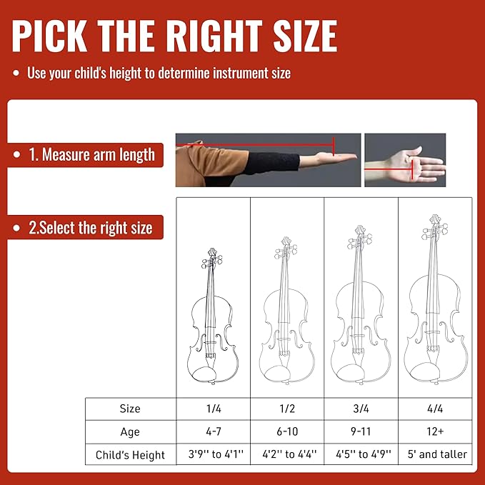1/4 Size Violin for Kids, Beginners, Students, Solid Spruce Top, Maple Back Fiddle with Brazilwood Bow, Tuner, Hard Case, Shoulder Rest & More, Perfect Handcraft Gift