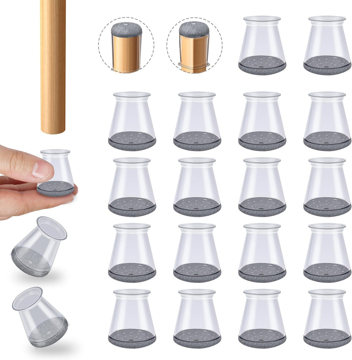 16 Pcs Chair Leg Protectors for Hardwood Floors, Silicone Felt Furniture Leg Cover Pad for Protecting Floors from Scratches and Noise, Smooth Moving，X-Small(Fit Round Diameter：1/2" to 5/16")