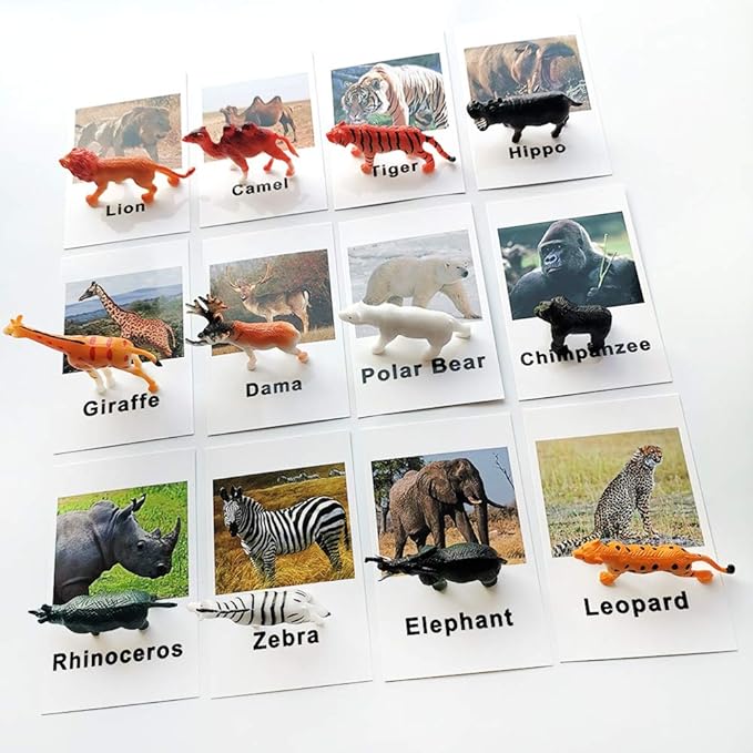MEROCO Montessori Animal Match - Miniature Forest Animal Toy Figurines with Matching Cards Montessori Language Materials Preschool Learning Toy NEWTT0010YS3