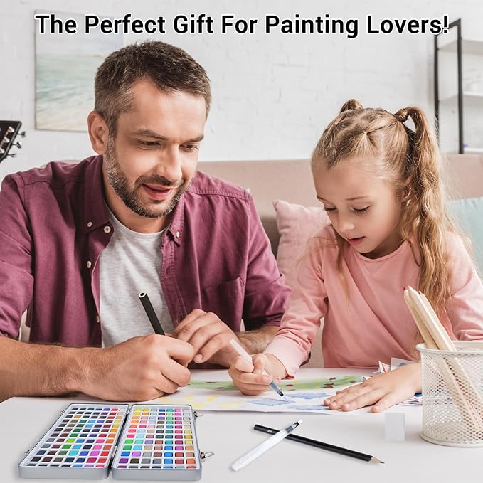 Watercolor Paint Set, 168 Vivid Colors with Regular, Macaron, Metallic & Fluorescent Colors, Travel Watercolor set including Palette, Water Brush Pens, Art Supplies Kit Great for Artists, Beginners