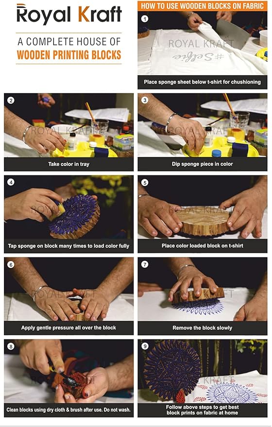 Royal Kraft Mandala Wooden Printing Stamps (Set of 5) - DIY Henna Fabric Textile Paper Clay Pottery Blocks Htag2209