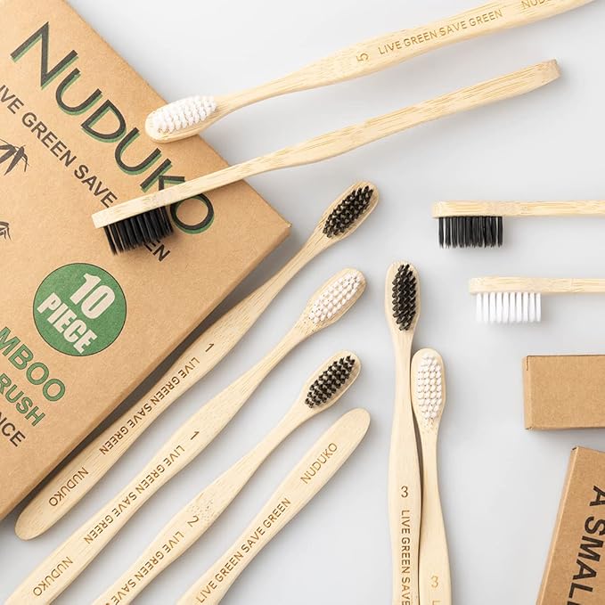Bamboo Toothbrushes Soft Bristles, Biodegradable Eco-Friendly Toothbrush 10 Pack, BPA Free Charcoal Bamboo Tooth Brush, Organic, Natural, Green and Compostable Tooth Brushes