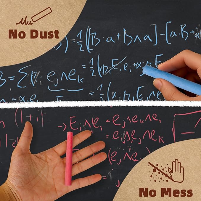 Dustless Colored Chalk 100PCS, 10 Colors Non-Toxic Classroom Chalks for Teachers & Students, School Chalkboard Supplies