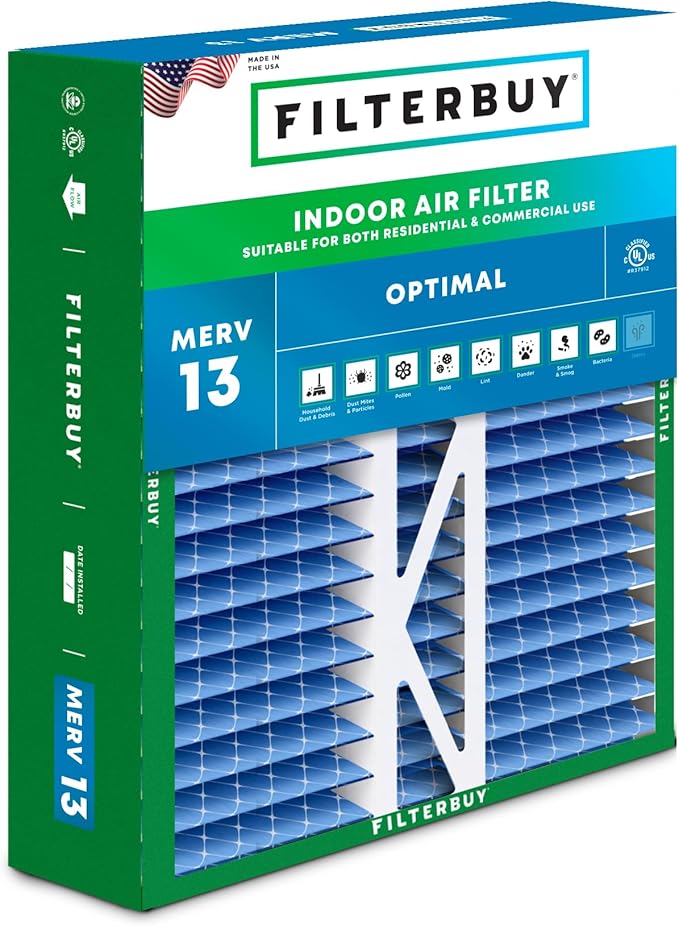 Filterbuy 16x22x5 Air Filter MERV 13 Optimal Smoke & Allergy Defense (1-Pack), Pleated HVAC AC Furnace Filters for Amana, Coleman, Goodman, York, and More (Actual Size: 15.38 x 21.88 x 5.25)