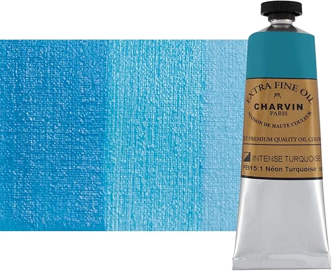 Charvin Extra Fine Oil Paint, Intense Turquoise 60 ml - Triple-Milled, Rich Texture, Poppy Oil-Based, Light-Fast, Handmade, Archival Quality