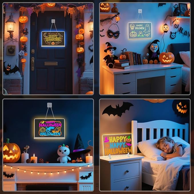 Led Note Board with 7 Colors,Light Up Acrylic Cosmody Drawing Board,Glowing Acrylic Dry Erase Board with Light,Lumiboard Led Boards to Write On,Halloween Gifts for Kids (13.7“*10”)