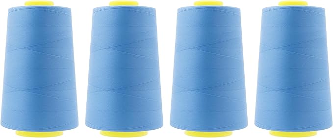 Mandala Crafts 4 Pack of Serger Threads Cones Spools - 40S/2 24000 Yards Polyester Dusty Blue Threads for Sergers Machine and Overlock Quilting Sewing Machine