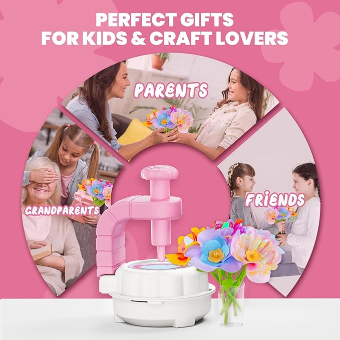 windpaint Toys for Girls 3 4 5 6 7 8 9 10 Years Old, DIY Craft Kits for Kids, Fabric Flower Bouquets for Girls Gifts, Educational Learning Detective Toys for Toddler Kids,Birthdays Gifts (Pink)