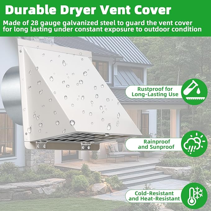 3 Inch Dryer Vent Cover Outside,Metal Exterior Vent Cover with Screen and Cushioned Flap,Outdoor Dryer Vent Hood Outlet Exhaust Vent Cover Air Wall Vent Cover for House Laundry Range Hood AC-White