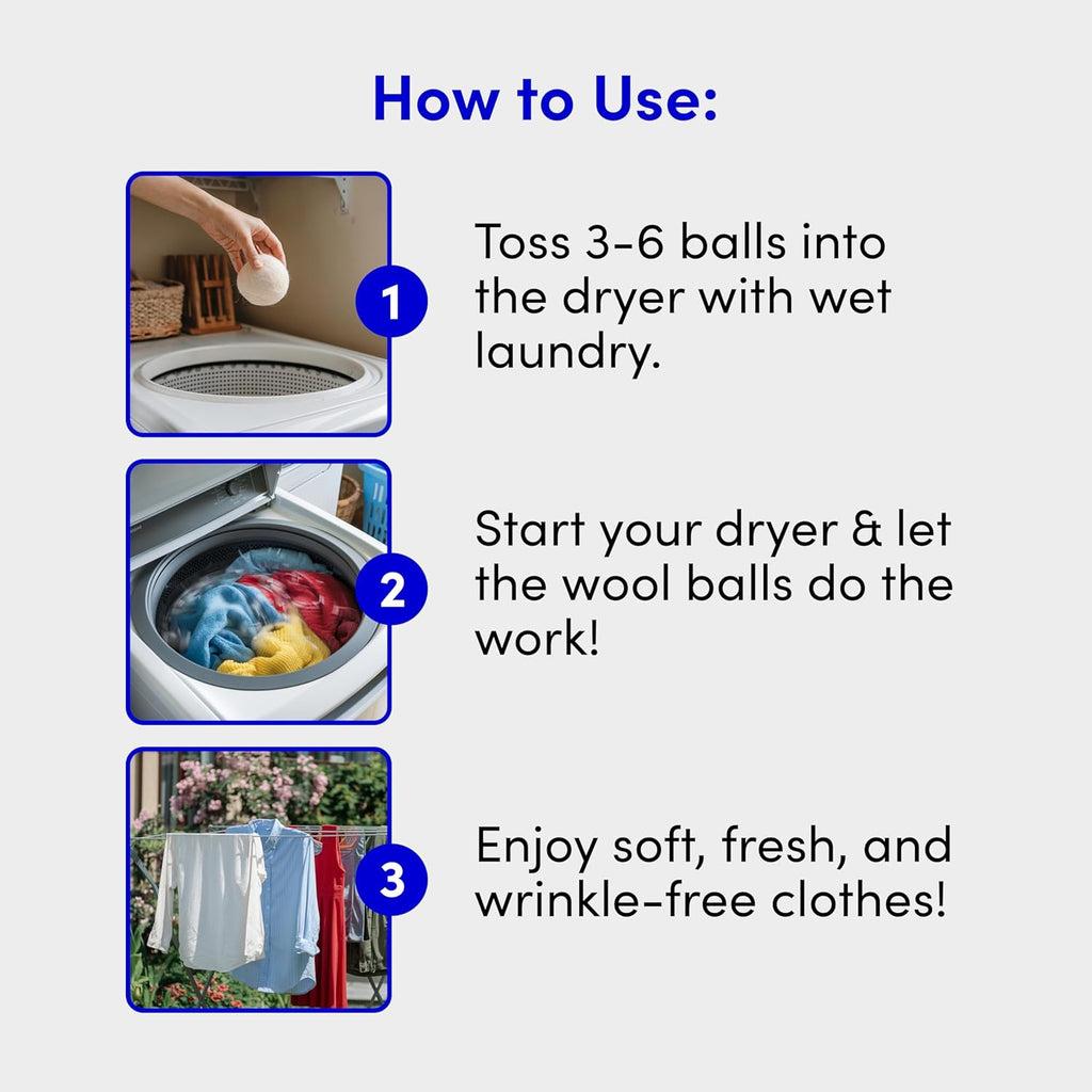 Zero Trace Wool Dryer Balls - Dryer Balls Laundry Reusable - Eliminate Wrinkles Static & Lint – Cruelty Free & Non-Toxic - Laundry Balls for Dryer -Fabric Softener Ball – Wool Balls with Fragrance Oil