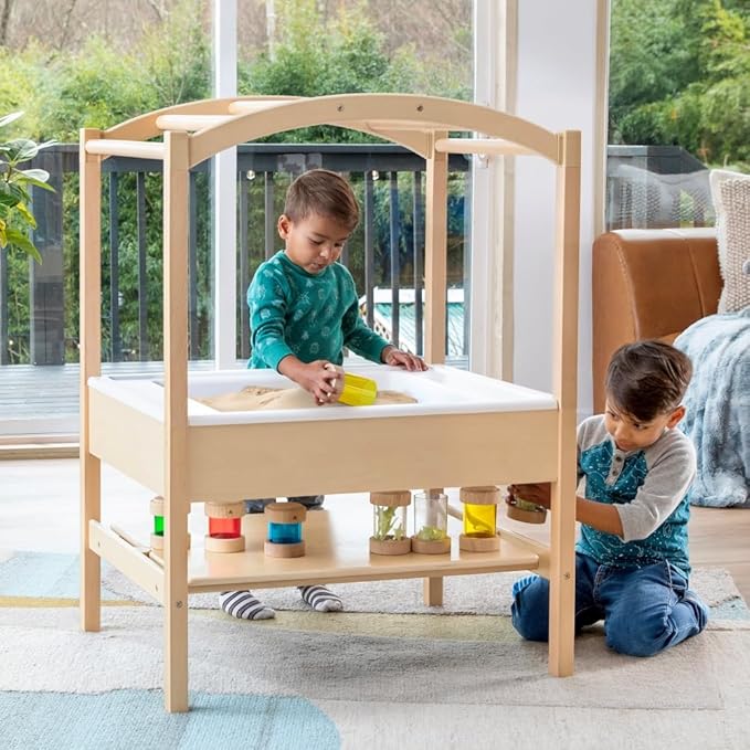 Guidecraft Sensory Table System with Lid for Kids - Sand and Water Table with Large Play Bin, Chalkboard, and Arch | Toddler Activity Center for Indoor and Outdoor Use