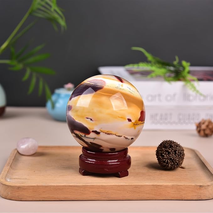 JIC Gem Natural Eggs Yolk Quartz Ball Sphere Gemstone Healing Crystal Decorative Ball with Stand Spiritual Chakra Meditation Reiki Home Office Decoration 6-7cm