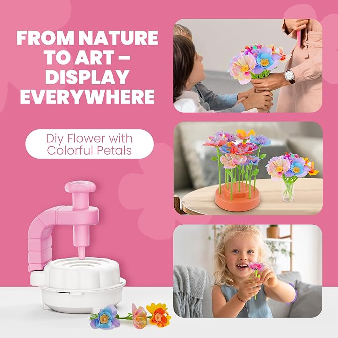 windpaint Toys for Girls 3 4 5 6 7 8 9 10 Years Old, DIY Craft Kits for Kids, Fabric Flower Bouquets for Girls Gifts, Educational Learning Detective Toys for Toddler Kids,Birthdays Gifts (Pink)