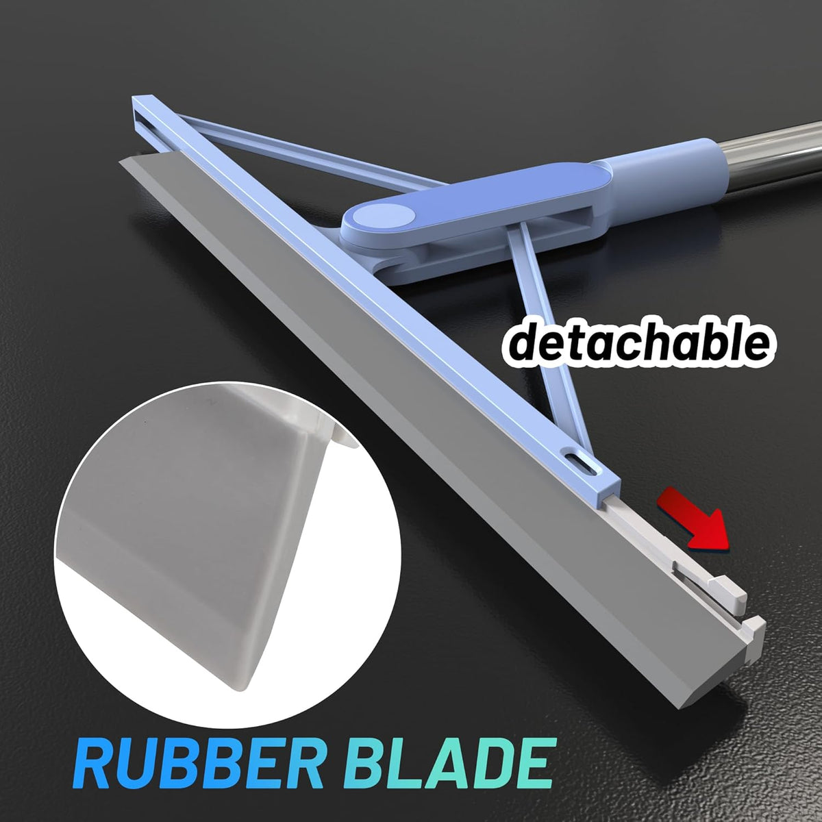 KOLLIEE Rubber Floor Squeegee Broom 61'' Long Handle Shower Squeegee for Floor with 120° Adjustable Head for Tile Concrete Deck Bathroom Window Garage