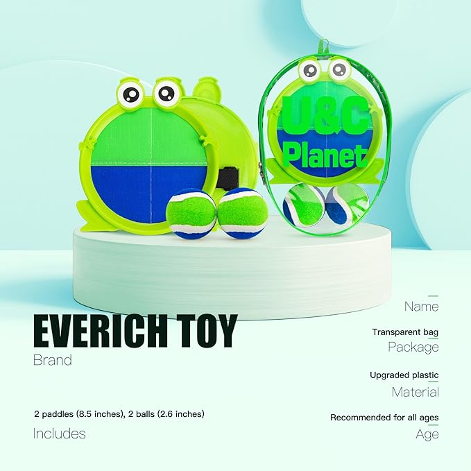 EVERICH Upgraded Toss and Catch Ball Game Set - Indoor and Outdoor Games for Kids 3-12, Beach Sand Pool Water Toy Includes 2 Paddles 2 Sticky Balls, Great Birthday Easter Gifts for Boys Girls