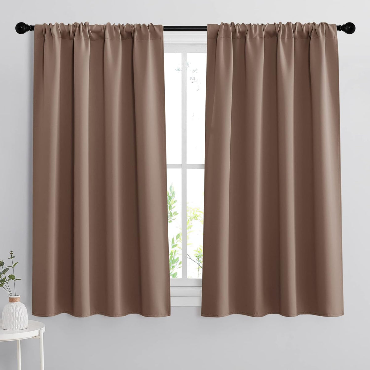RYB HOME Curtains for Bedroom 63 inches Long, Blackout Thermal Insulating Window Treatment Drapes for Living Room Bathroom Basement Laundry Classroom, W 34 x L 63, Mocha, 2 Panels